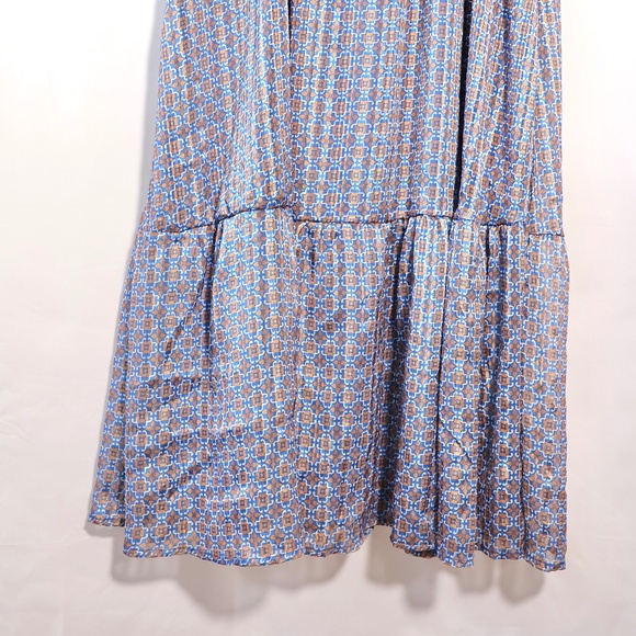 Koko Mason Geometric V-Neck Long Sleeve Midi Blue Dress SIZE S - Picture 8 of 16